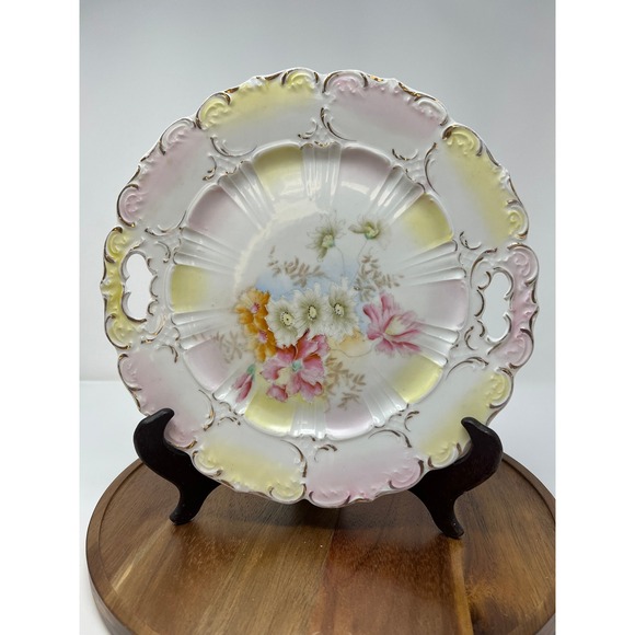 Other - Antique Hand Painted Porcelain Plate Floral Design Scalloped Gold Trim
